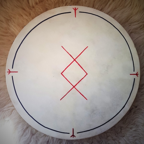 Handmade 12" Shamanic / Medicine / Viking / Pagan Tambour / Hand Drum with Beater. Ing Rune.