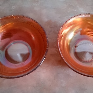 Orange Carnival Glass bowls x 2, 5 inches  across, read listing
