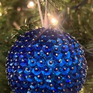 Blue Holographic Sequin and Beads Christmas Ornament (Available in 3&quot; and 2.5&quot; and 2&quot;)
