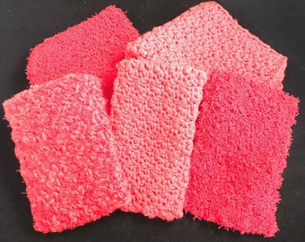 Crochet Cotton Kitchen Set: Red Wash Cloths & Scrubby Sponges