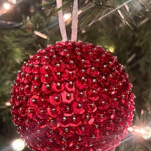 Red Holographic Sequin and Beads Christmas Ornament (Available in 3&quot; and 2.5&quot; and 2&quot;)