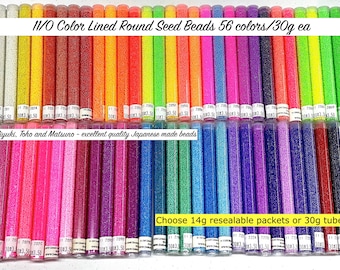 11/0 Japanese Color Lined Round Seed Beads set 56 colors 14g packets or 30g tubes.