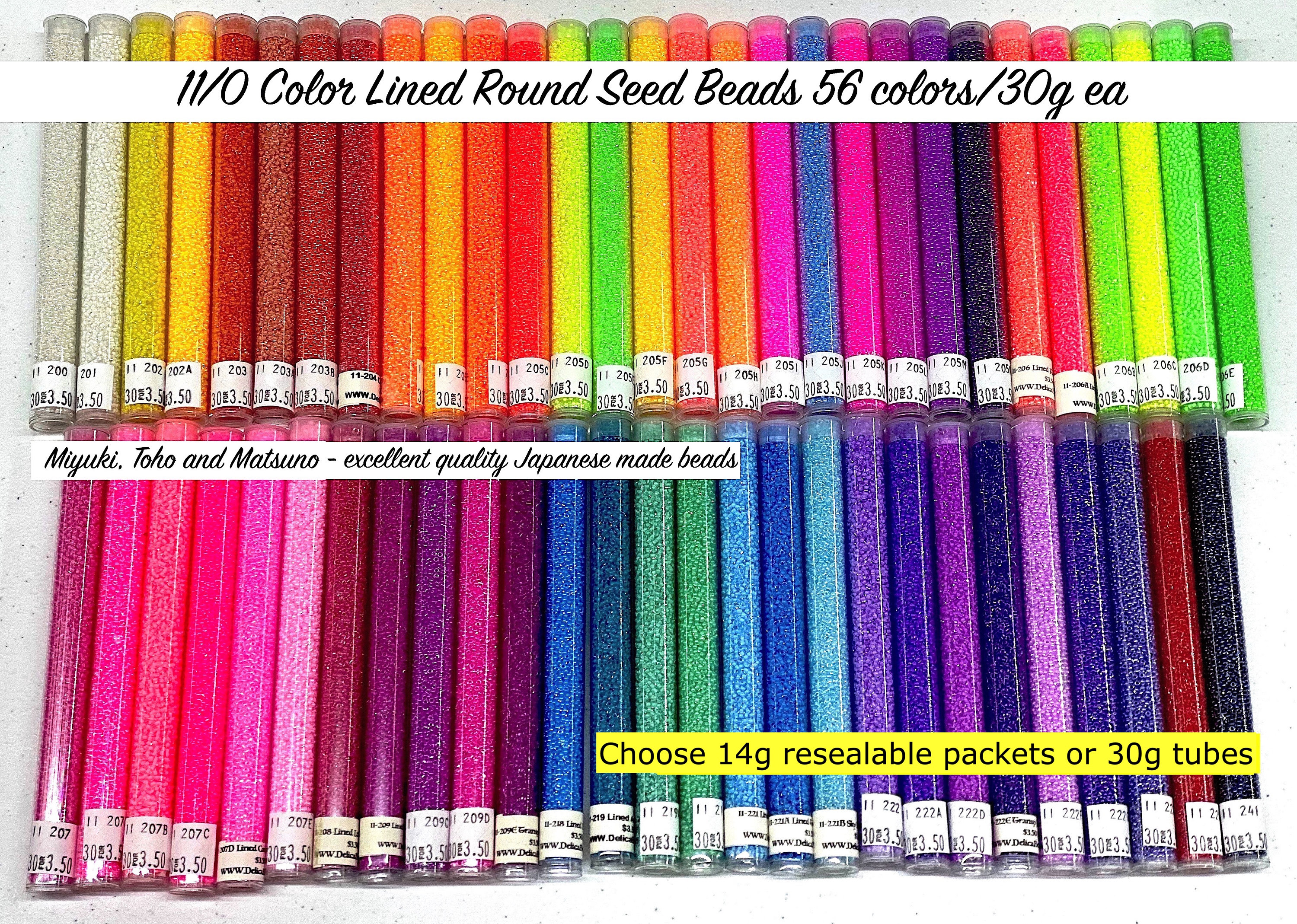 11/0 Japanese Color Lined Round Seed Beads set 56 colors 14g packets or 30g tubes.