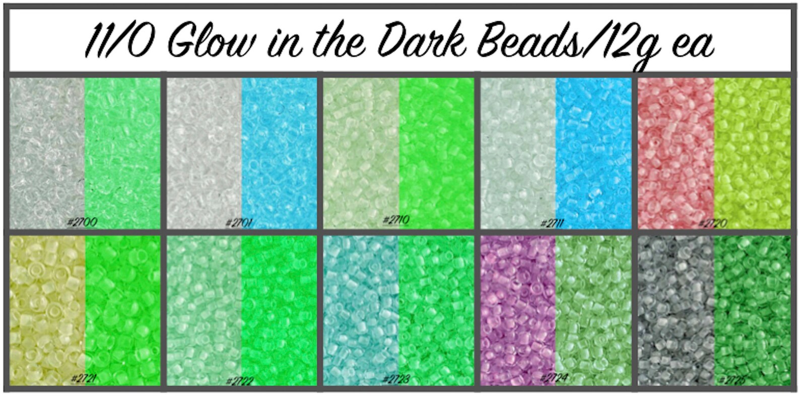 11/0 Toho Glow in the Dark Round Seed Beads 10 colors/12g Etsy