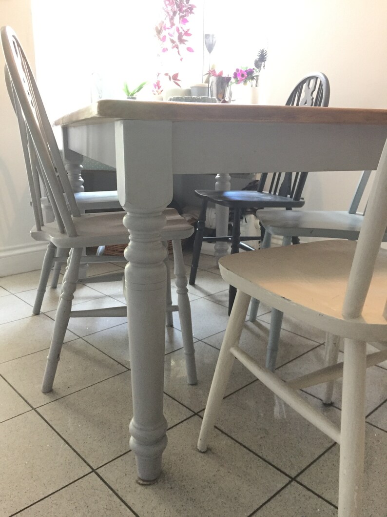 Kitchen Dining Table Painted Pine Grey Removable Legs Seats Image 0