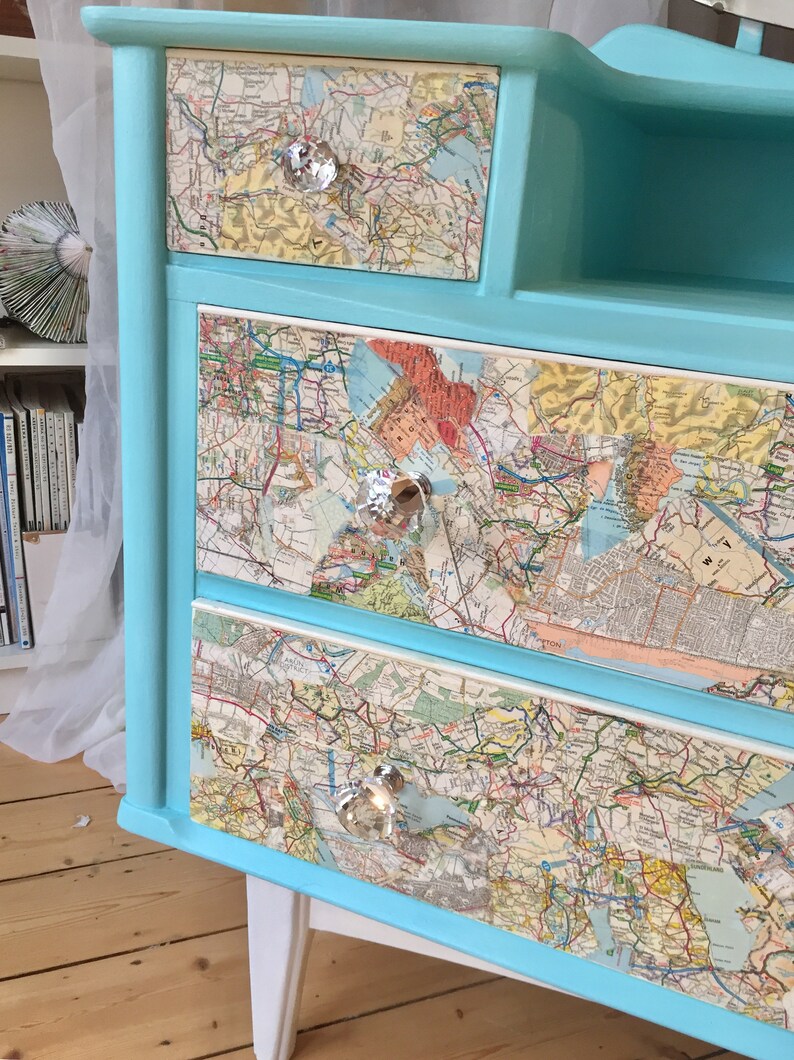 Hand Painted Map Decoupage Dresser Vanity Liverpool Dressing Etsy