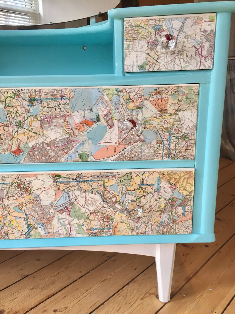 Hand Painted Map Decoupage Dresser Vanity Liverpool Dressing Etsy