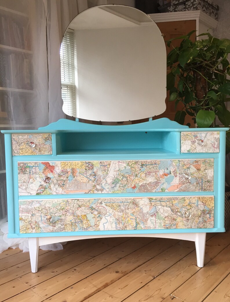 Hand Painted Map Decoupage Dresser Vanity Liverpool Dressing Etsy