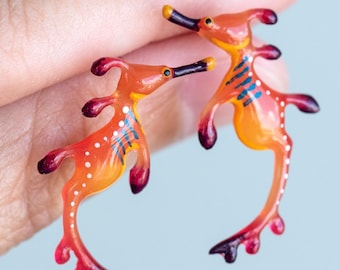 Weedy sea dragon stud earrings, sea dragon, sea horse, marine animal, Australian wildlife, seadragon, handmade accessories, resin earrings