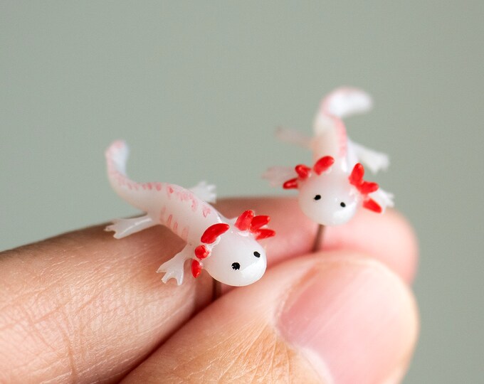 Axolotl Stud Earrings, Salamander Jewellery, Ambystoma Mexicanum