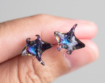 Manta ray earrings, manta ray, sting ray, ocean creatures, sea life, midnight manta, galaxy manta, beach lover, scuba diver