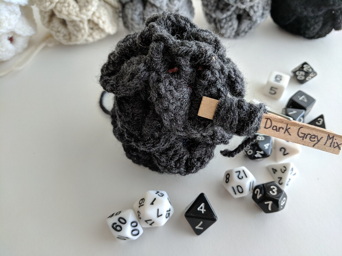 Crochet Neutral Colored Dragonscale Dice Bag Black Dnd Dice Etsy