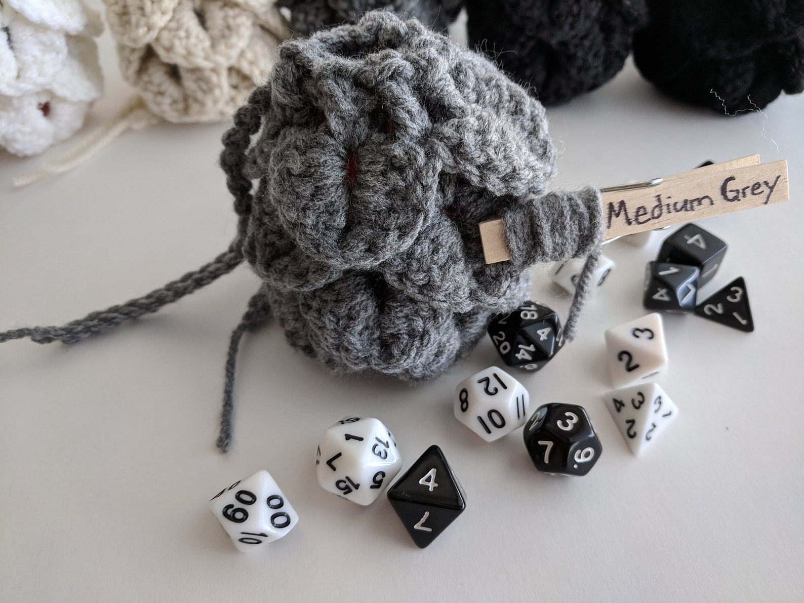 Crochet Neutral Colored Dragonscale Dice Bag Black Dnd Dice Etsy