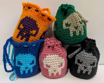 Bolsa de dados de calavera de ganchillo, bolsa para fichas de D&D MTG, hecha a mano, elige tus propios colores, bolsa para monedas