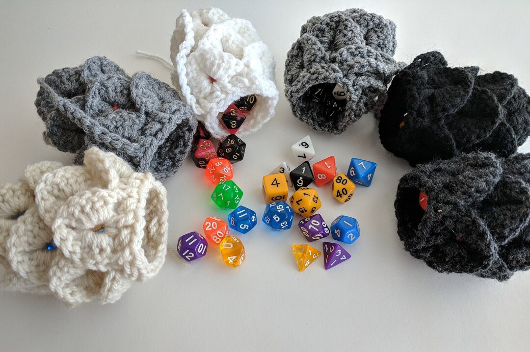 Crochet Neutral Colored Dragonscale Dice Bag Black Dnd Dice Etsy