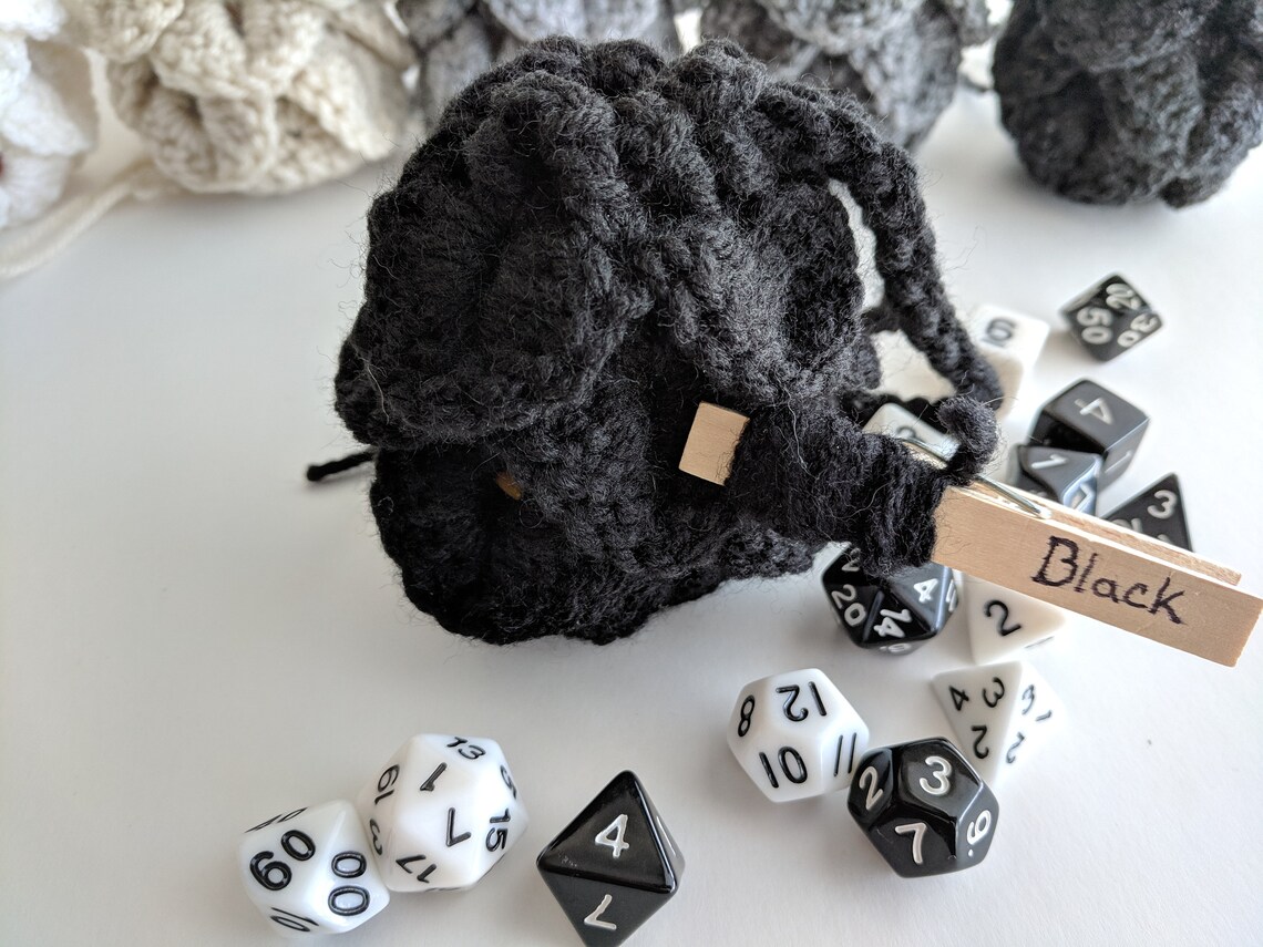 Crochet Neutral Colored Dragonscale Dice Bag Black Dnd Dice Etsy