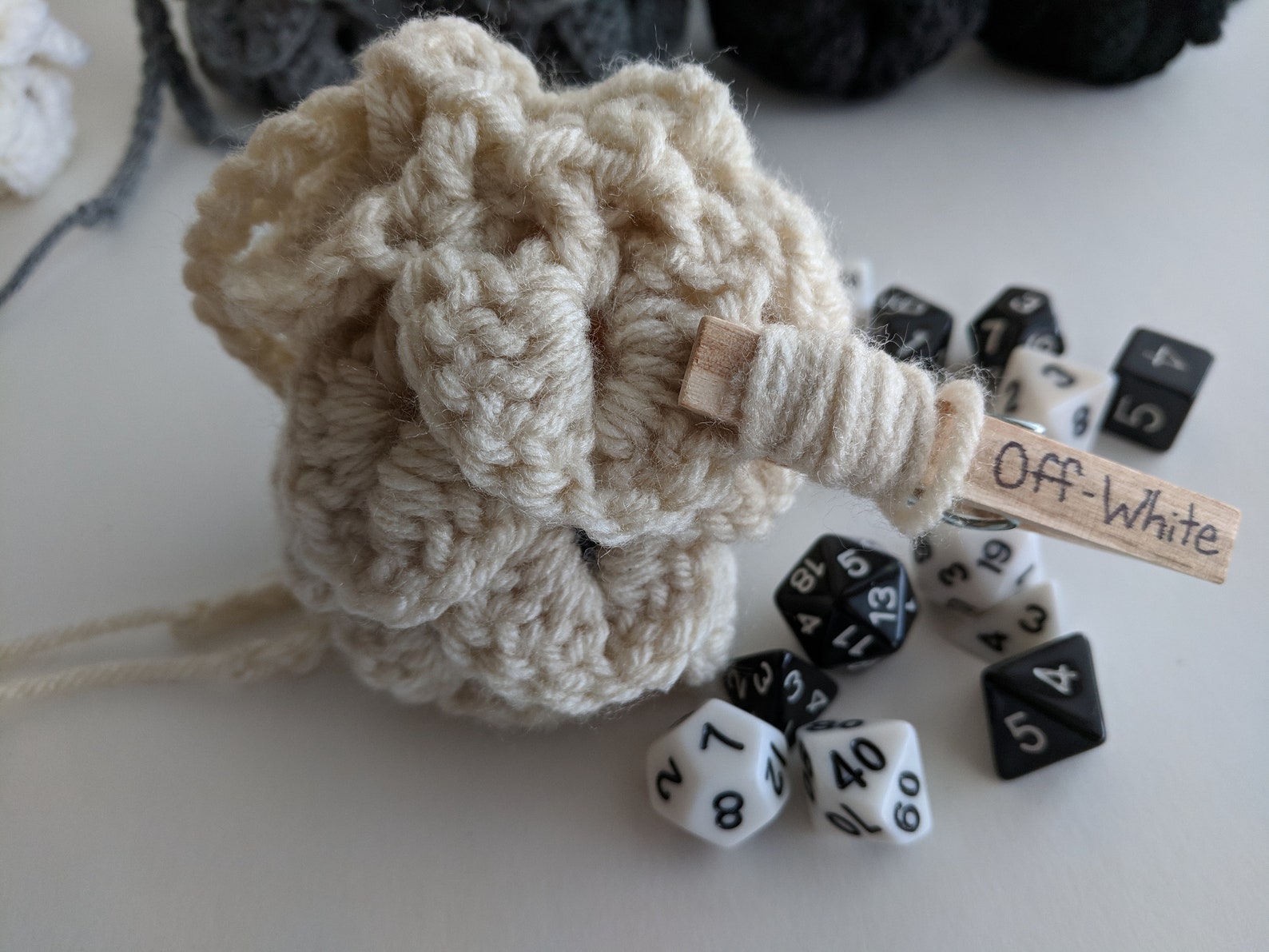 Crochet Neutral Colored Dragonscale Dice Bag Black Dnd Dice Etsy