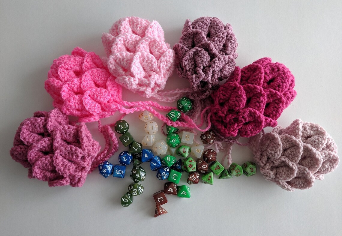 Crochet Red Dragonscale Dice Bag Pink Dnd Dice Bag Crochet Etsy