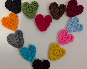 Apliques de corazones de ganchillo, accesorios para el cabello hechos a mano, elige colores (1,5-2 pulgadas)