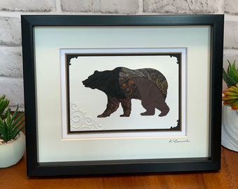 Bear - Handmade original, paper folding, Iris folding artwork