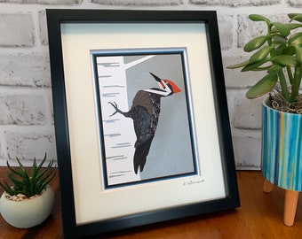 Woodpecker - Handmade original, paper folding, Iris folding artwork