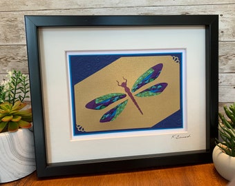 Dragonfly - Handmade original, paper folding, Iris folding artwork