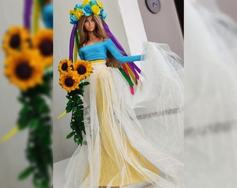 vestido para fashion royalty, traje ucraniano, traje de muñeca de 12 ", traje FR, vestido de novia, vestido solo