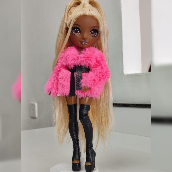 outfit for rainbow high doll, coat, outfit 12" doll, outfit, jacket, FR, fur coat, boots, shoes, shoes for rainbow high