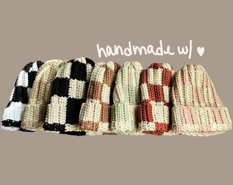 Checkered Crochet Beanie (Physical Item)