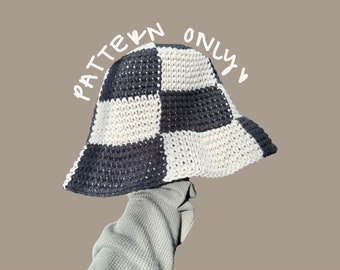 Checkered Bucket Hat Crochet Pattern (PDF ONLY)