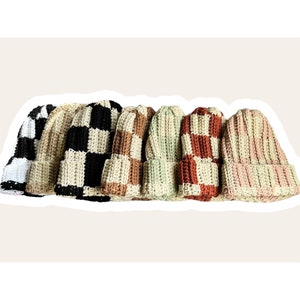 Checkered Crochet Beanie (Physical Item)