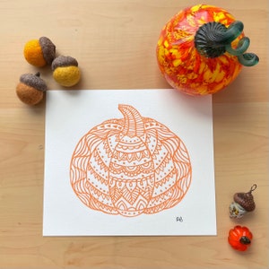 Autumn Pumpkin Mandala | Linoleum Print