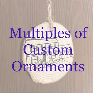Add-on for Custom House or Pet Ornaments- Multiple Custom House and Pet Portrait Ornament Wood Slice Linoleum Print
