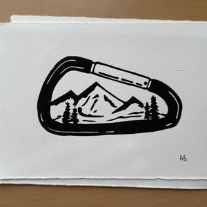 Mountain Climbing Clip | Linoleum Print | Block Print