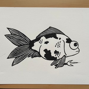 Rogue Goldfish Warrior Linoleum Print