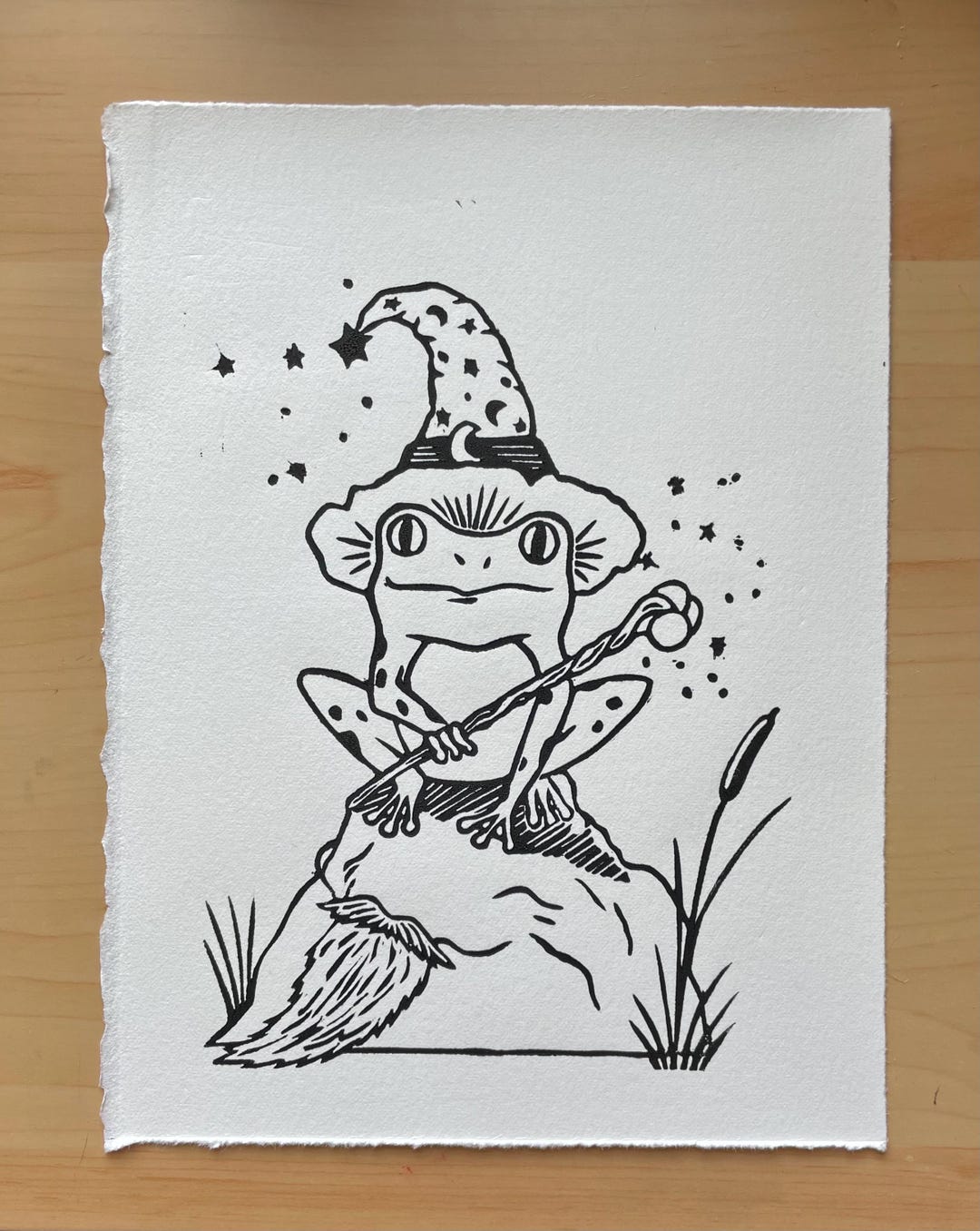 Frog Wizard Linoleum Print | Block Print | Fantasy Art - Etsy