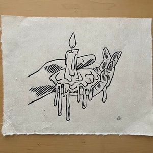 Melting Candle Wax | Hand | Linoleum Print