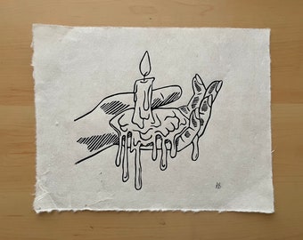 Melting Candle Wax | Hand | Linoleum Print