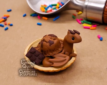 Chocolate Ice Cream Dragon- Polymer Clay Sculpture