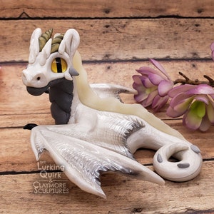 Large White Polymer Clay Dragon