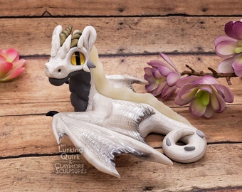 Large White Polymer Clay Dragon