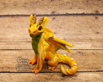 Standing Yellow Polymer Clay Swirl Dragon