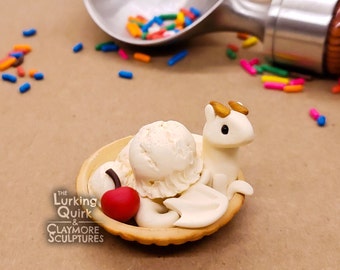 Classic Vanilla Ice Cream Dragon- Polymer Clay Sculpture