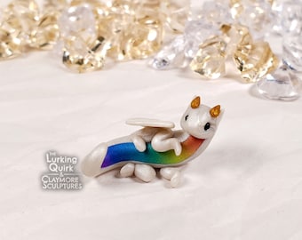 Mini White Rainbow Bellied Polymer Clay Dragon