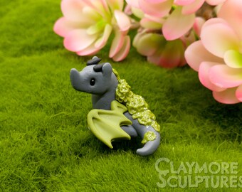 Mini Polymer Clay Dragon - Moss Themed Dragon Sculpture