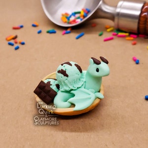 Mint Chocolate Chip Ice Cream Dragon- Polymer Clay Sculpture