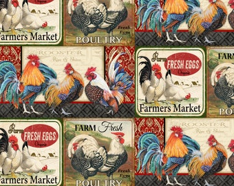 Quilting Fabric, Rooster Fabric, Fowl/Hen/Chicken/Animal, Mask Fabric, Country French Fabric, Farmhouse, Craft Supplies, Sewing, Diy Fabric