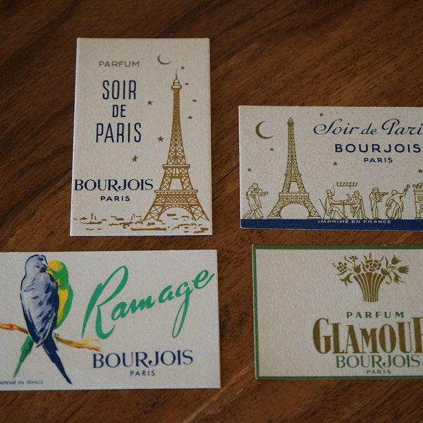 lot de 4 anciennes cartes parfumées BOURJOIS Parfum Paris