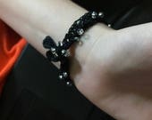 Handmade crochet bracelet with white glass beads // Ankle or wrist // Custom sized // Thread crochet