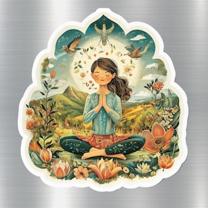 Meditation Nature Art Magnet, Yoga Inspired Fridge Magnet, Peaceful Garden Scene Magnet, Inspiring Home Decor Magnet